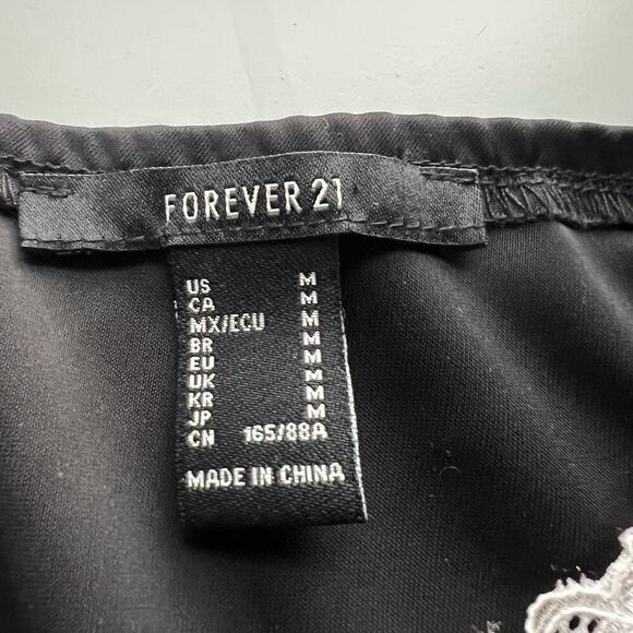 Forever 21 Slip‎ Dress Womens Medium Black Satin Cut Out White Lace Sexy Glam - Picture 8 of 14